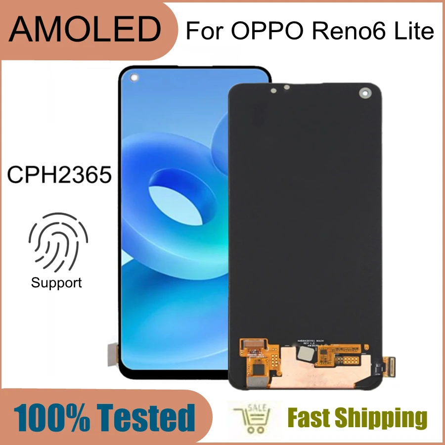 

6.4" AMOLED Support fingerprint For OPPO Rnoe6 lite CPH2365 LCD Display Touch Digitizer Screen Assembly For OPPO Reno 6 Lite LCD