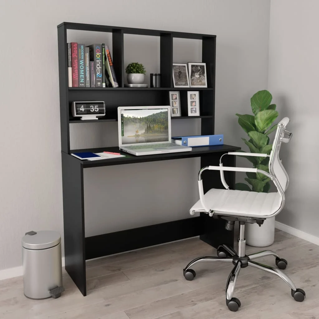 

Desk with Shelves Black 43.3"x17.7"x61.8" Chipboard Study Writing Table Home Office Furniture