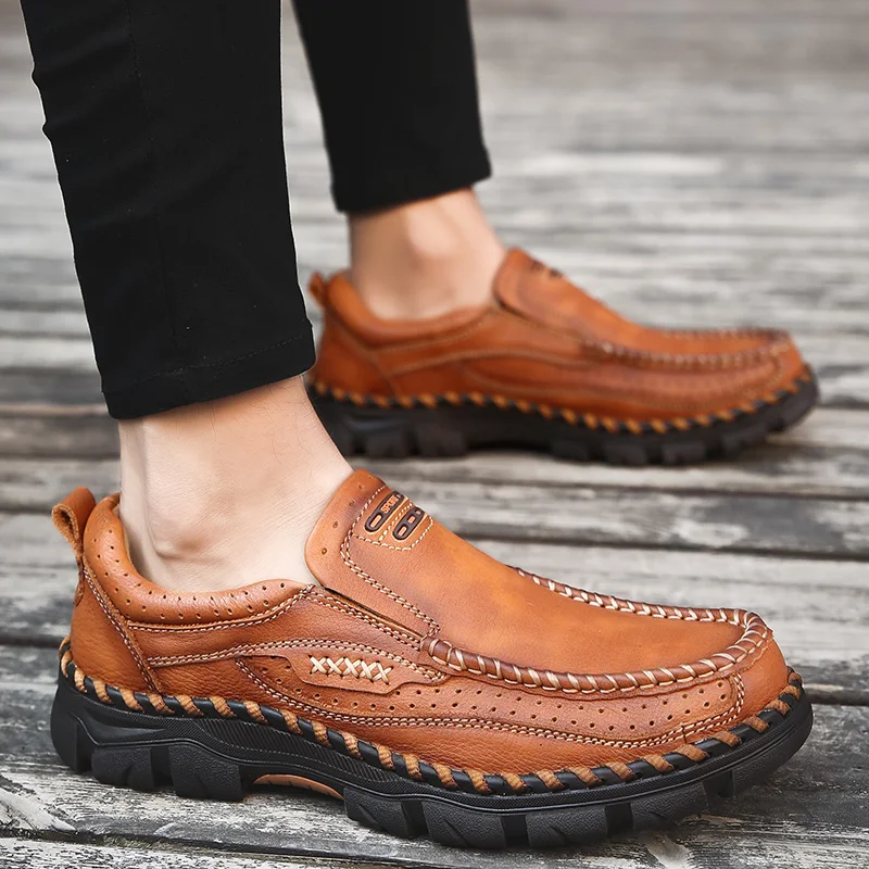 

Real Leather Men's Shoes slip on Outdoor Loafers Luxury Soft cow Leather Men's Driving Shoes Platform Handmade Sneakers
