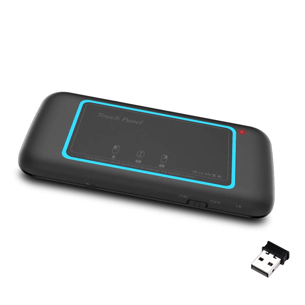 Touch Screen Air Mouse Backlight Keyboard Colorful LED Touchpad Keyboard Wireless Adjustable Brightness with USB Dongle Receiver