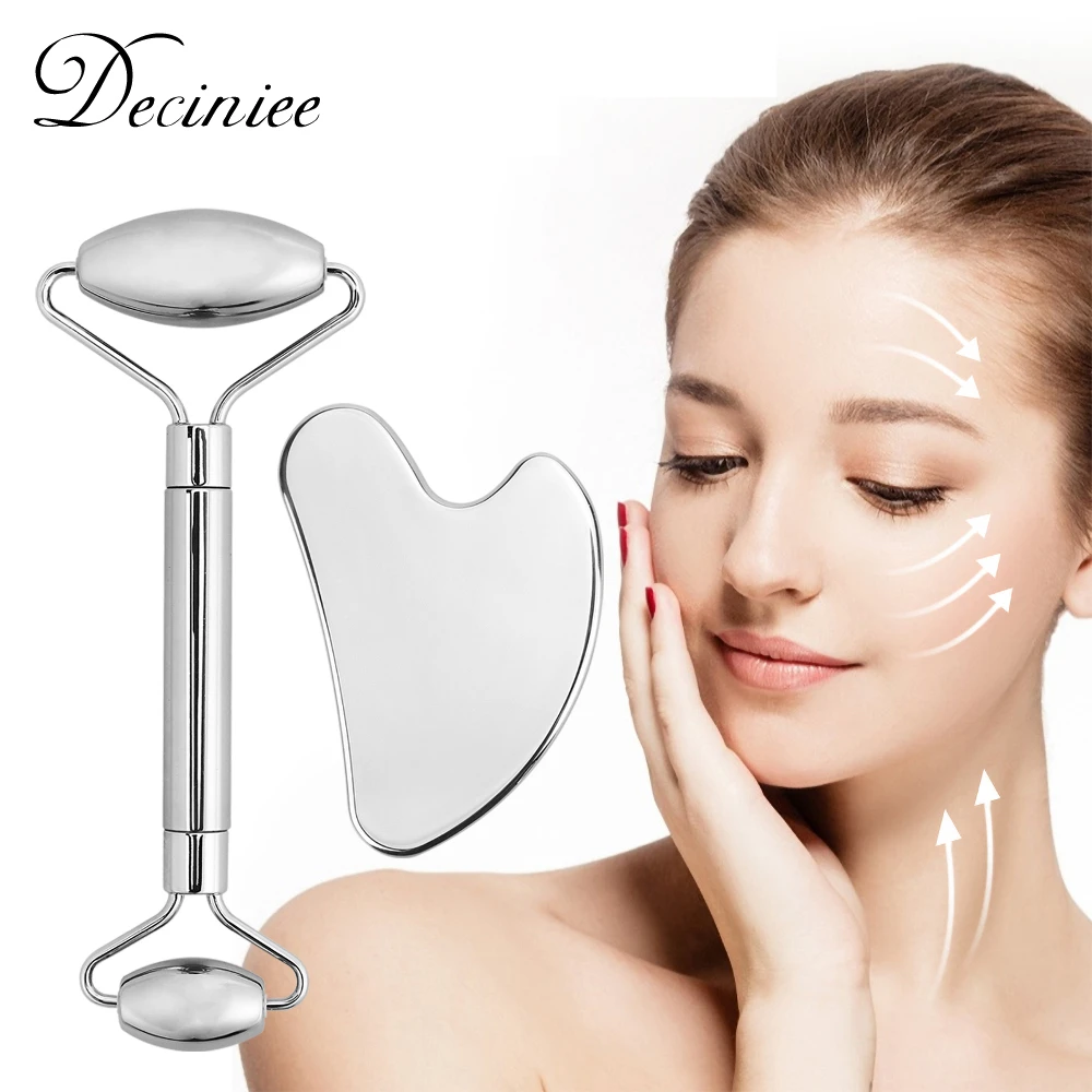 Stainless Steel Facial Roller Gua Sha Set Face Care Lifting Massage