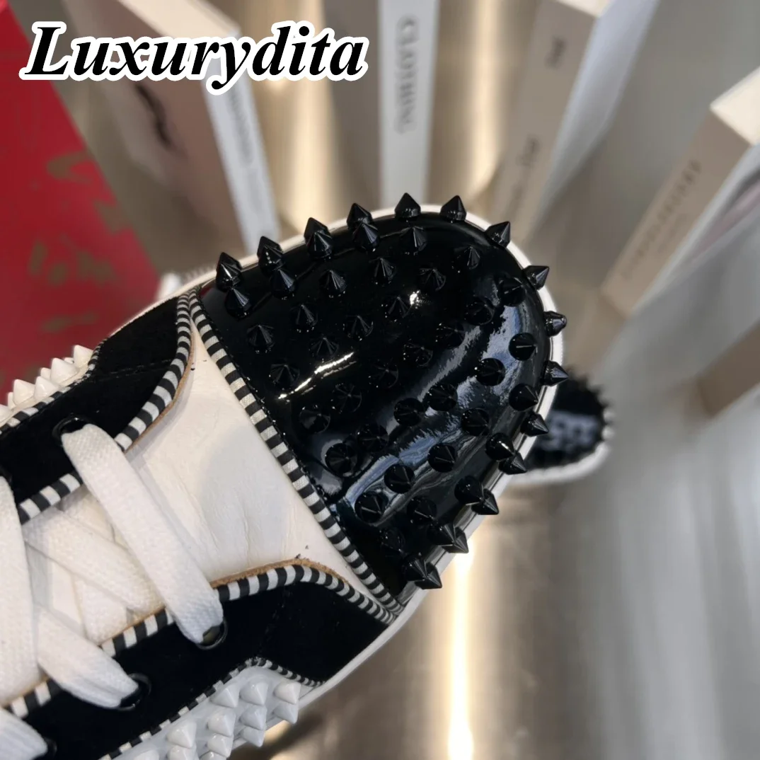 LUXURYDITA Designer Men Casual Sneakers Real Leather Rivet Luxury Womens Tennis Shoes 35-47 Fashion Unisex loafers HJ216