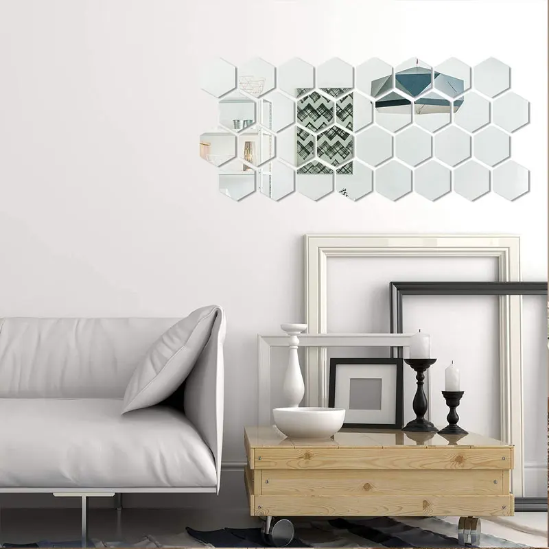 3D Mirror Wall Sticker Hexagon Acrylic Self Adhesive Tile Decals Honey Comb Mirror Decal for Living Room Bedroom DIY Home Decor