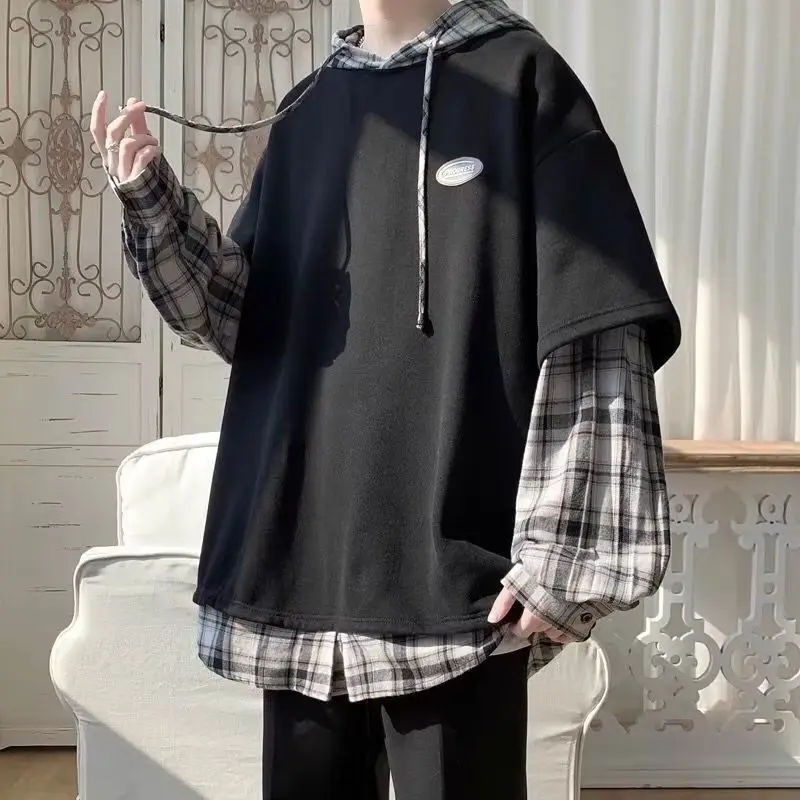 Men's Hoodie Fake Two-Piece Spring Autumn Oversize High Street Casual Cotton Polyester Youth Fashion Streetwear Couple's Swea... - 5