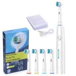Rechargeable Rotary Electric Toothbrush with 5 Cleaning Modes and 4 Replacement Heads (Type B white)