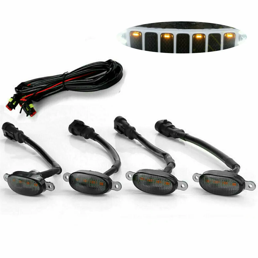 4Pcs For Jeep Grand Cherokee 2003-Front Grille LED Lights Raptor Style Grill DIY Lights