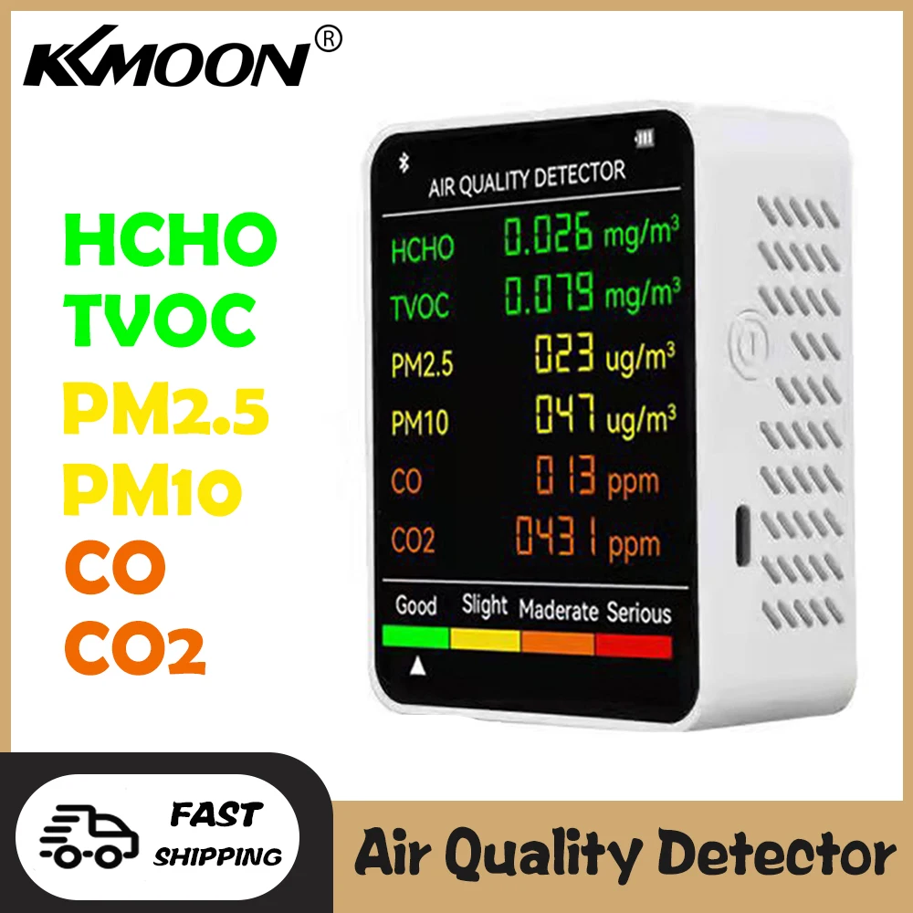 6 In 1 PM2.5 PM10 HCHO TVOC CO CO2 Air Quality Detector CO CO2 Formaldehyde Monitor Desktop Air Quality Tester 7 In 1 Temperatur
