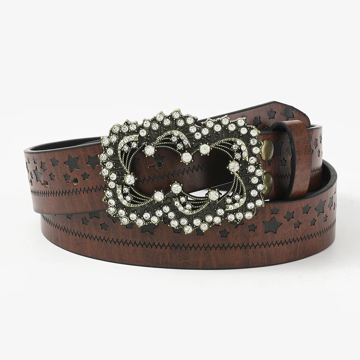 Vintage fashion embossed hollow belt Western cowboy ethnic style creative belt