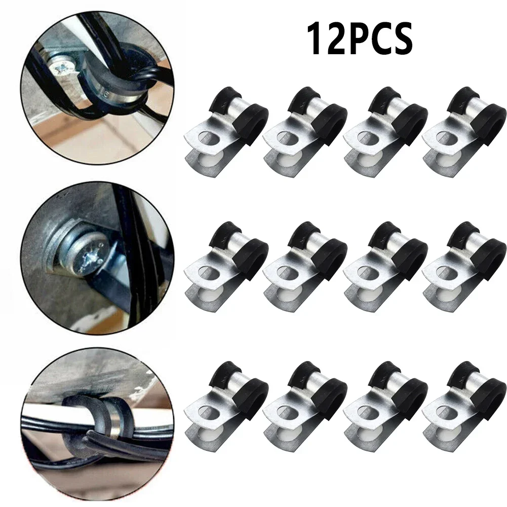 Metal P Clips 12pcs Rubber Lined Wiring Hose Pipe Clamp for Camper Hydraulic