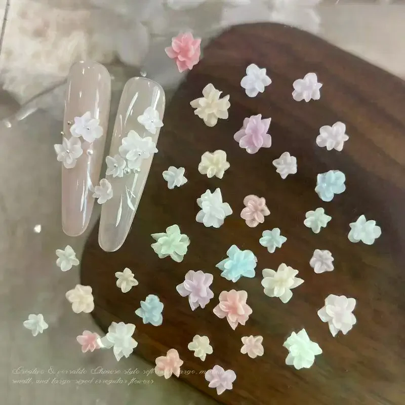 Size Mixed 3D Irregular Soft Flowers Resin Nail Charms Colorful Flower Nail Art Decorations Nail Ornaments Manicure Crafts