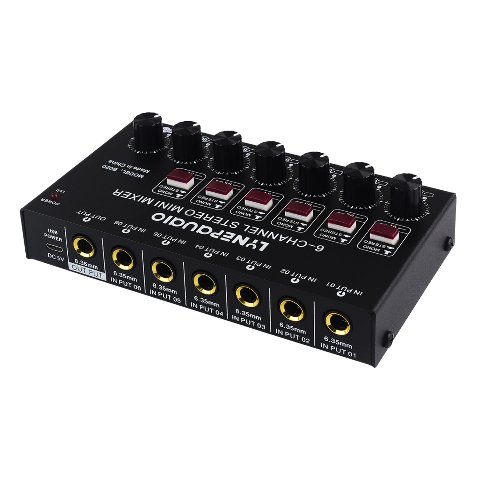 

Mini 6-Channel Stereo Audio Mixer Musical Instrument Mixer Electric Wind/Electric Guitar/Electronic Piano Mixer Low Noise