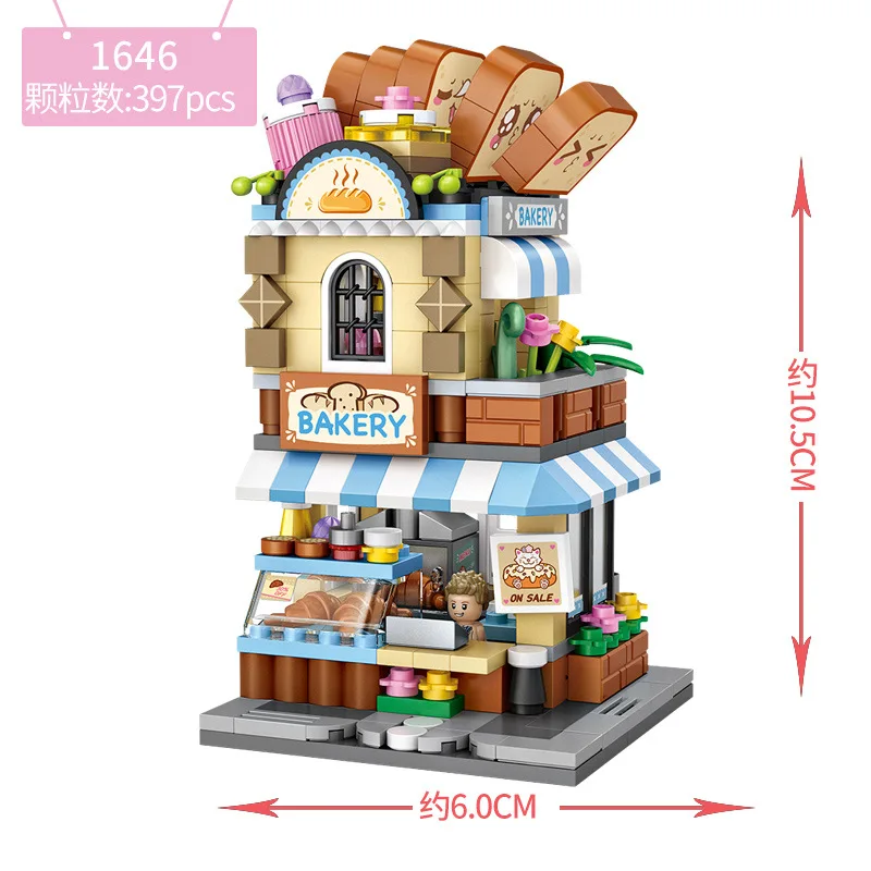 LOZ 미니 스트리트 뷰 시리즈 1645-1648 작은 크리에이티브 하우스 풍경 장식, 어린이 생일 빌딩 블록 장난감