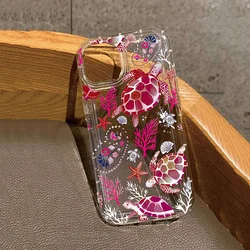 Chic Transparent Phone Case with Turtle Coral Seashell Design - iPhone 13 Mini (4)