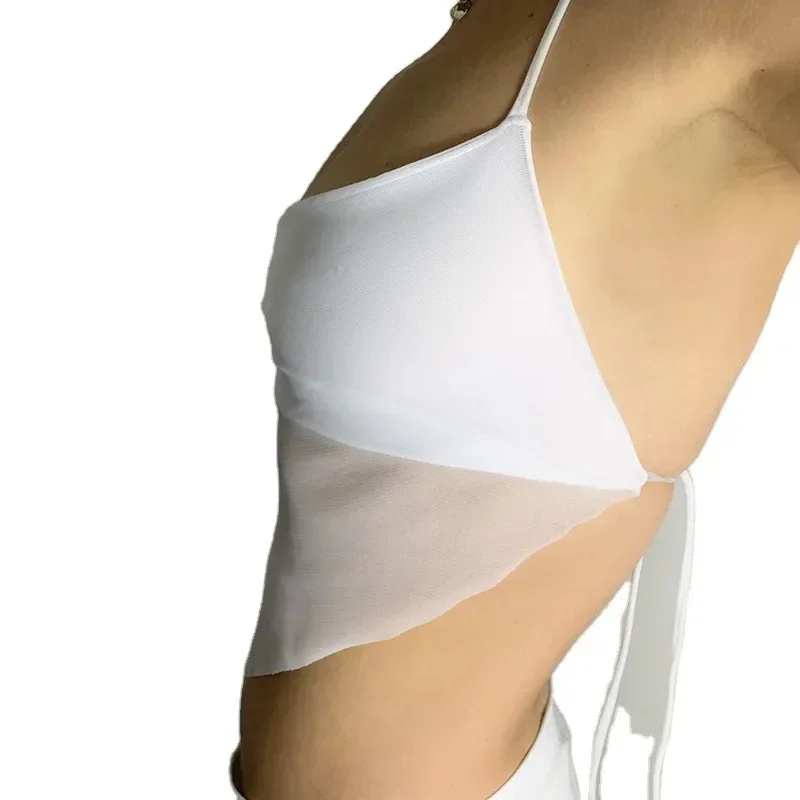 New Sexy Transparent Y2k Black Crop Tops Women V-neck Lace-Up Backless Camis Girls Summer Streetwear Basic Vest