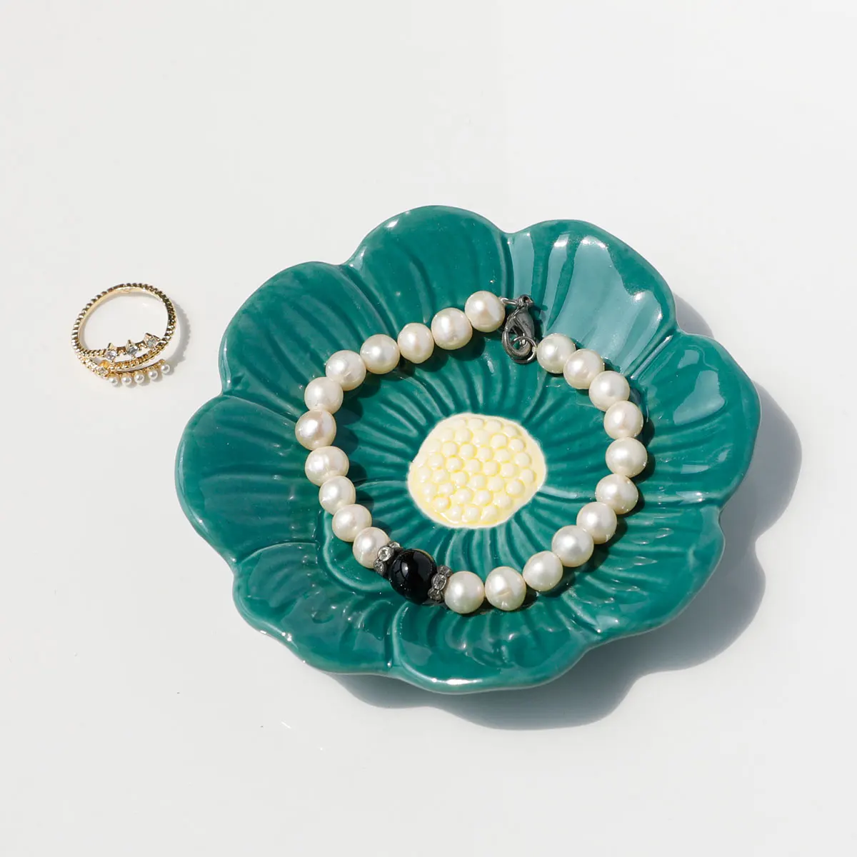 1Pc Ceramic Jewelry Tray Lotus Flower Ring Dish Holder Porcelain Trinket Tray Decorative Trinket Plate for Ring Necklace