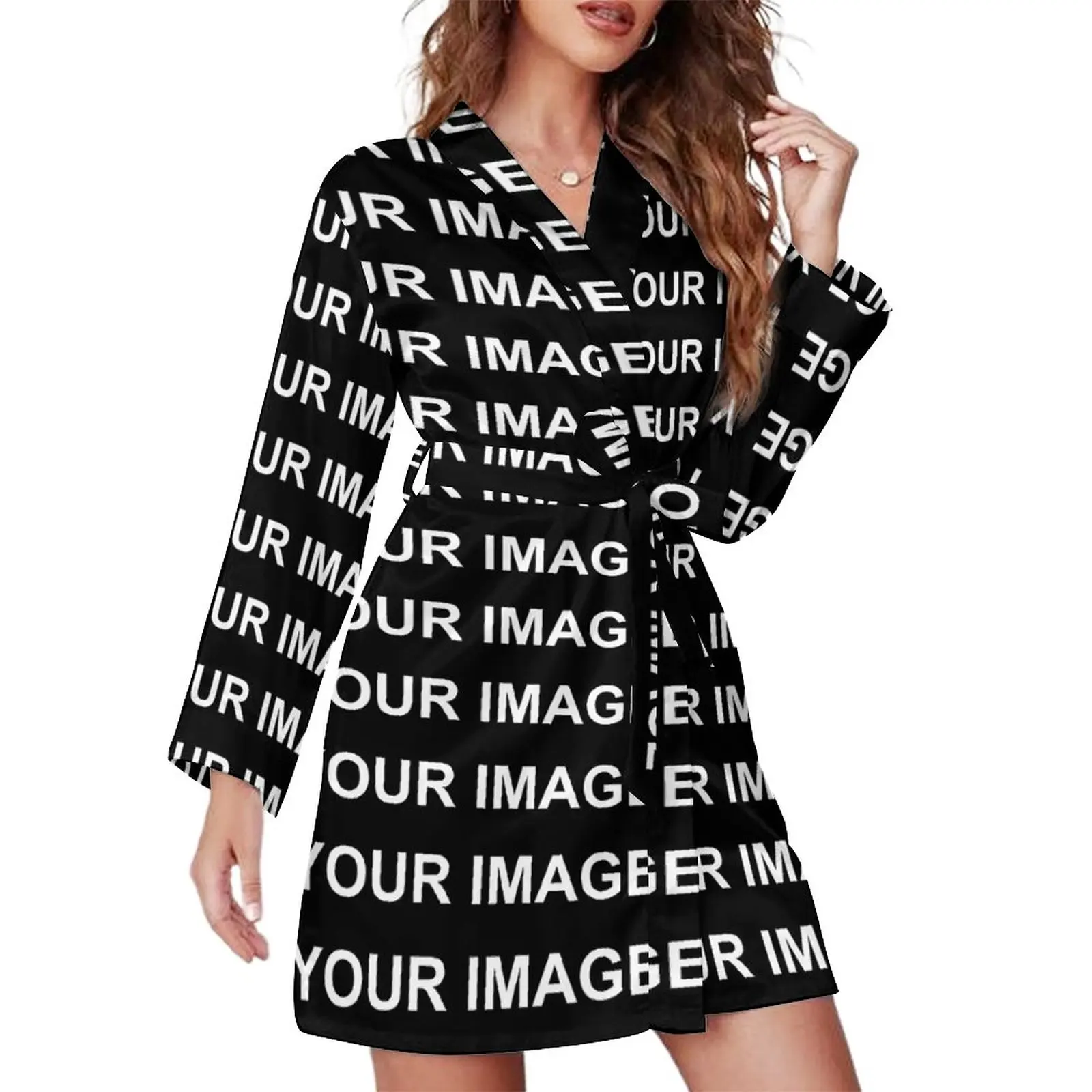 

Your Image Customized Pajama Robe Custom Made Design Long Sleeves Kawaii Pajamas Robes Female V Neck Room Nightgown Print Dress