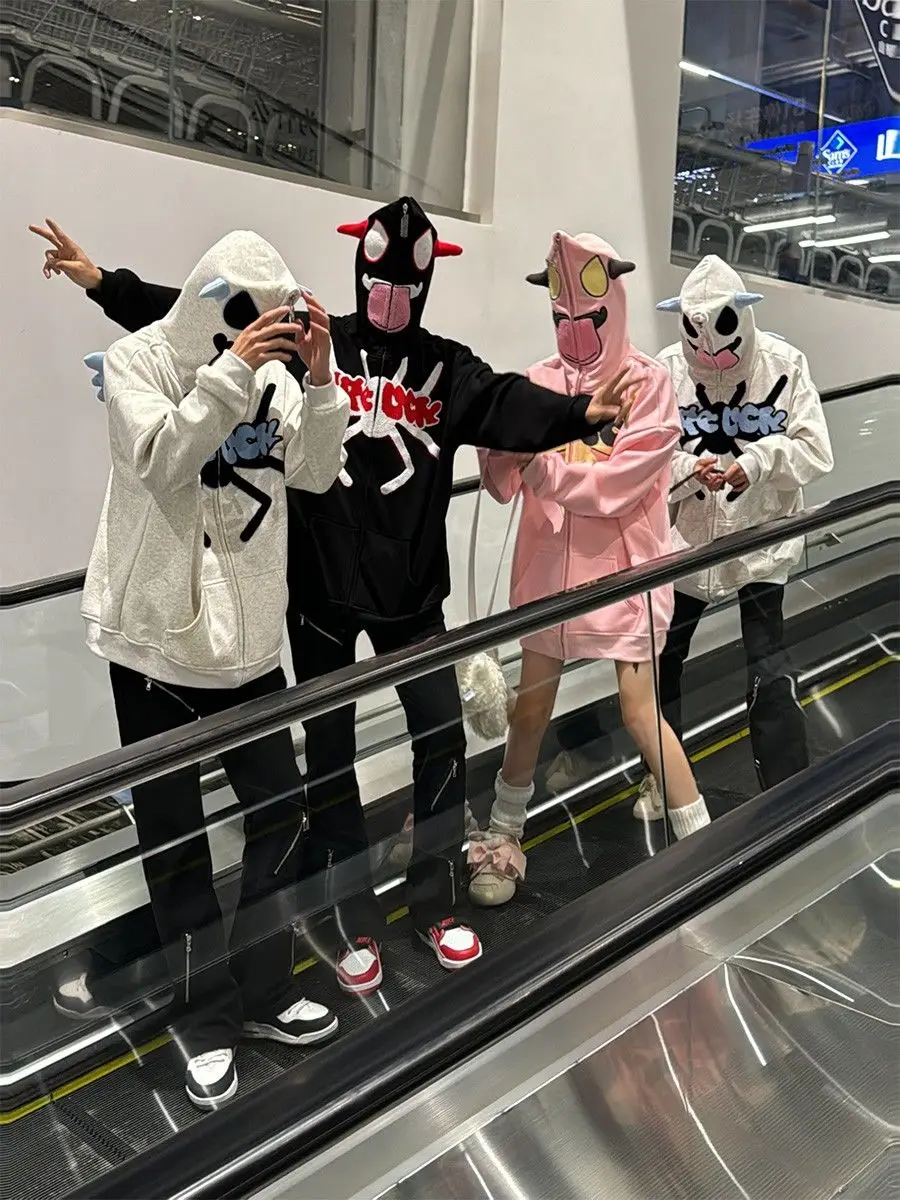 

Anime devil full zip hoodie Fashion high quality 100% Cotton y2k Men Women's clothing Hooded zip-up Streetwear Sweatshirt tops