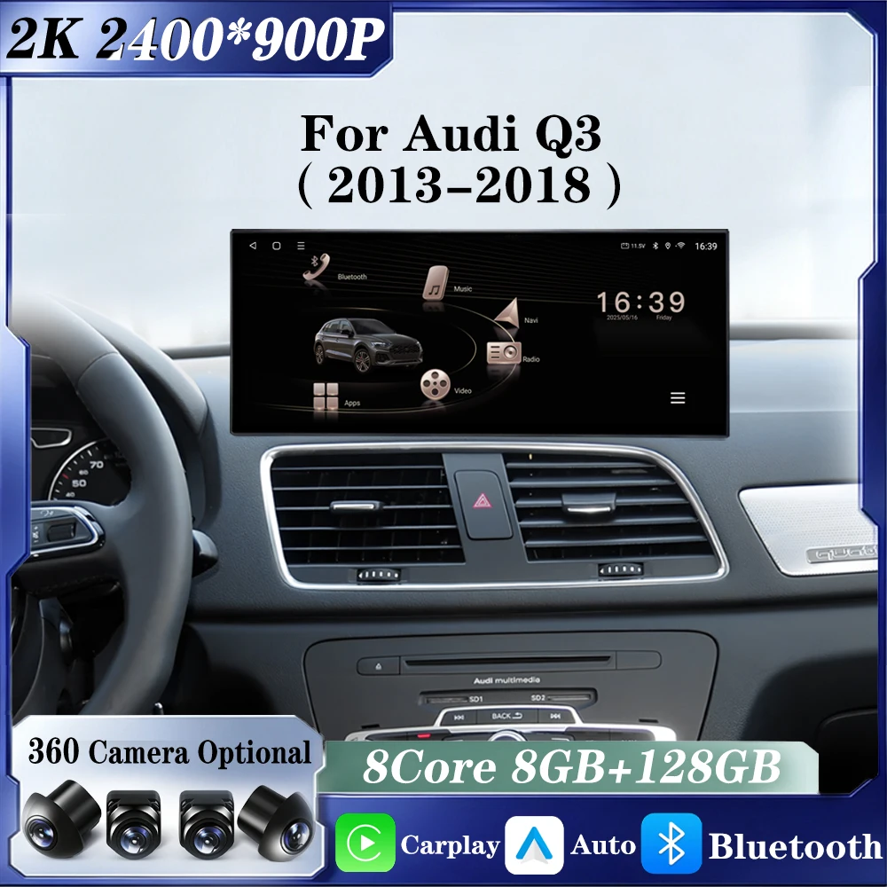 Radio Multimedia para Auto con Android 16 para Audi Q3 2013-2018, Reproductor DSP Estéreo, 4G WiFi, BT, Carplay, Pantalla QLED, Herramientas para Auto, Unidad Principal 1