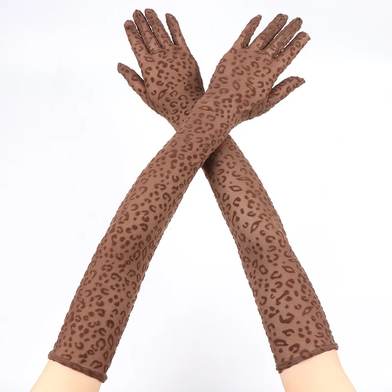 Sexy Leopard Print Spitze Mesh Lange Handschuhe Hohe Elastizität Frauen Party Halloween Cosplay Leistung Transparent Hohl Atmungsaktiv – Detail 2