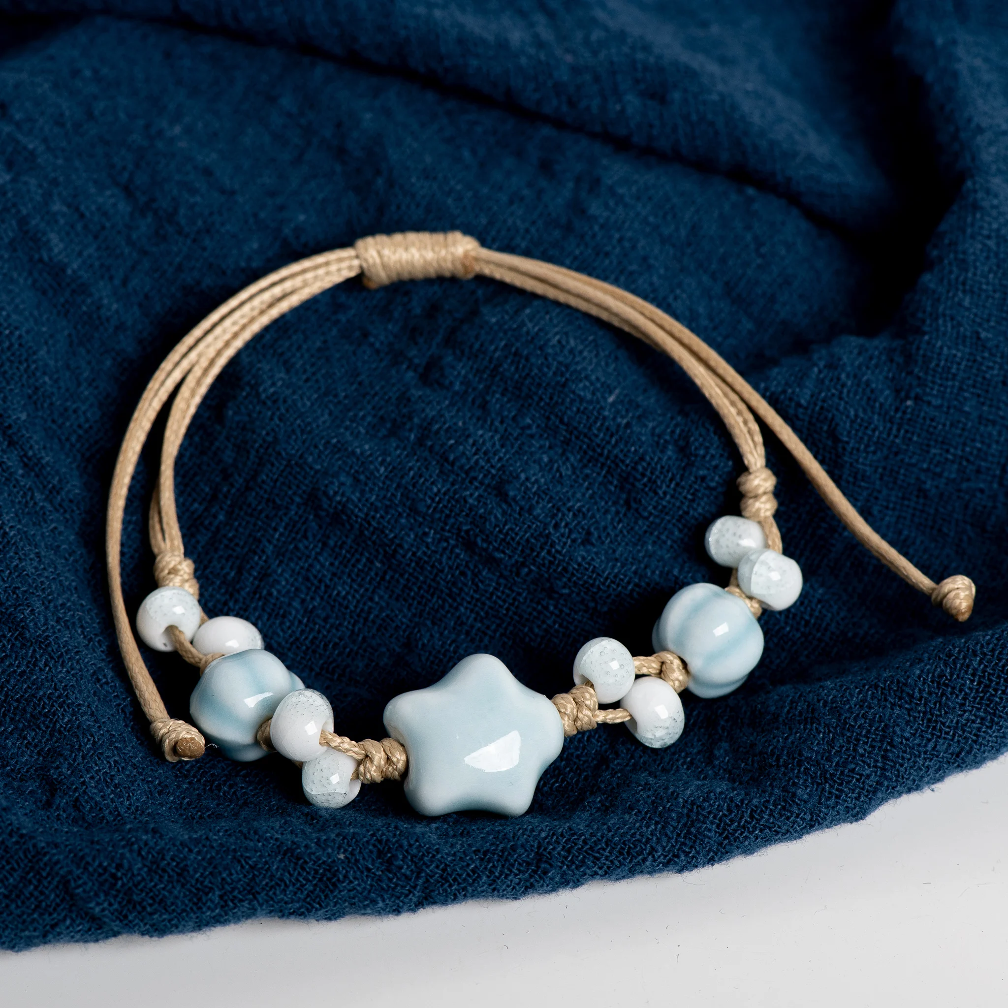 Handgefertigtes Keramik-Stern-Armband, verstellbar, Vintage-Stil, Crackle-Glasur-Design, minimalistischer Damenschmuck, Geschenk 153