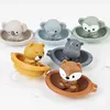 Baby Bath Toys Stacking Bath Boat Toy Silicone Adorable Animal Finger Puppets for Children Interactive Floating Squeeze Toy Gift 3