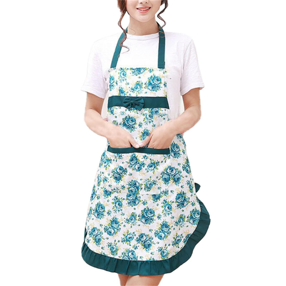 Cotton Canvas Floral For Women'S Kitchen Oilproof Apron With Pockets And Adjustable Waist Belt Waterproof Sleeveless Bib Apron