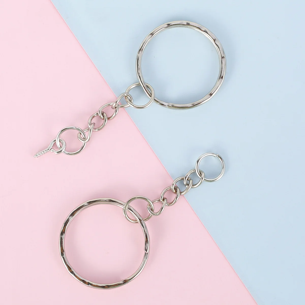 Keychain Rings Metal Blank Keyring Split Key Ring with 100Pcs Jump Rings & 100Pcs Screw Eye Pins for Organizing Keys Jewelry