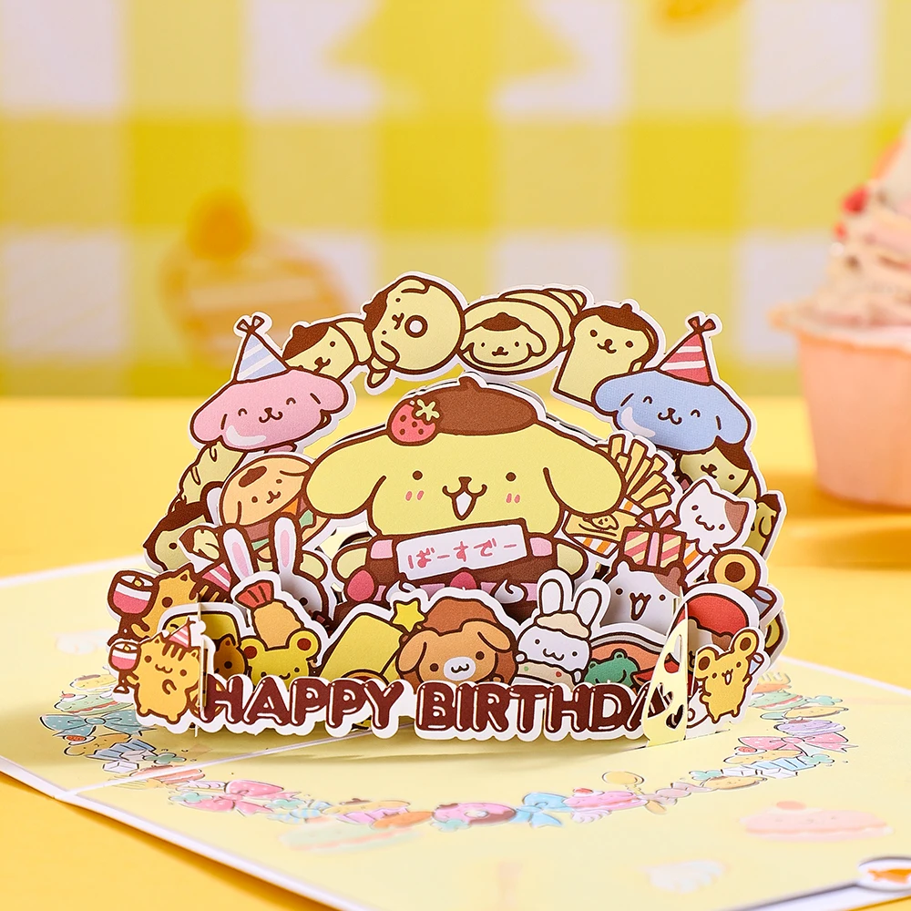 Sanrio 3D Pop Up Card Happy Birthday Gift Cute Birthday Card Anime Present Gifts Greeting Cards for Kids Girlfriend