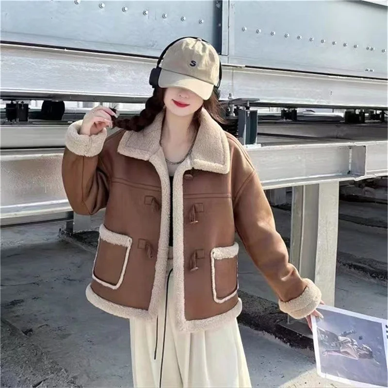 Lamb Fur Jacket fur Integrated Jacket For Women's 2024 Winter Coat New Thicken Suede Motorcycle Plush Jacket Trendy High Quality