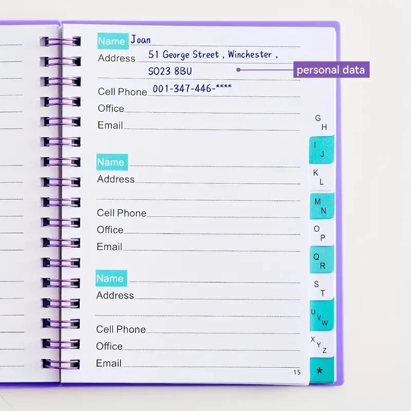 Telephone Address & Birthday Book with Tabs Notebook Purple Notepad Notebooks Writing Pads Office School Supplies