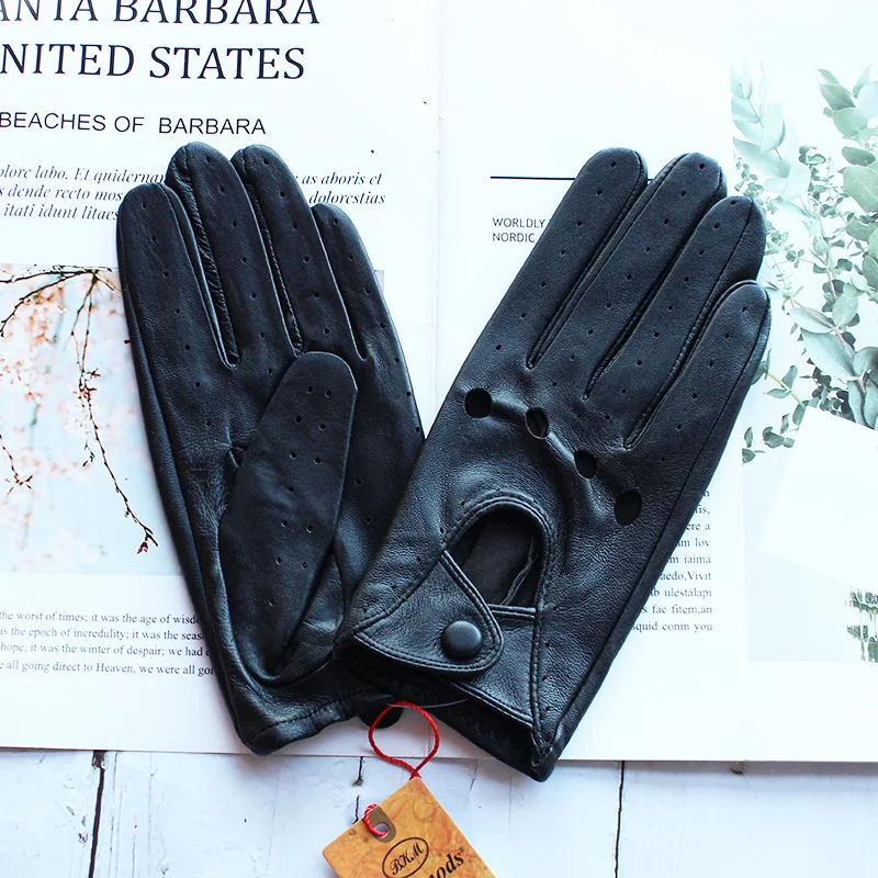 Women's Summer Full Finger Leather Gloves Breathable Single-Layer Sheepskin Fashionable Short Motorcycle Riding Gloves