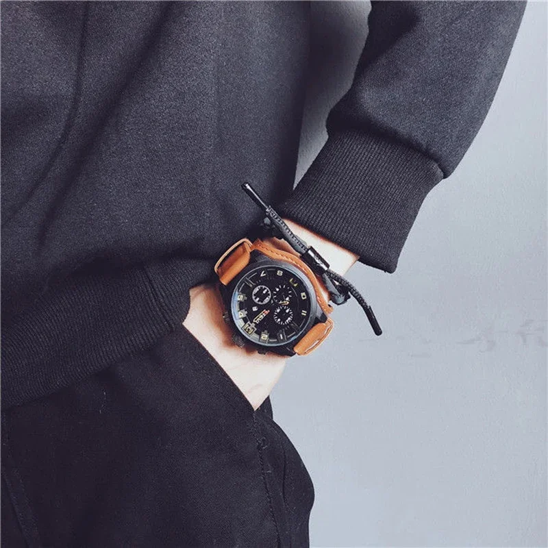 YIKAZE Luxury Leather Strap Men Quartz Classic Retro Watch for Men Waterproof Big Dial Date Business Men's Wristwatches