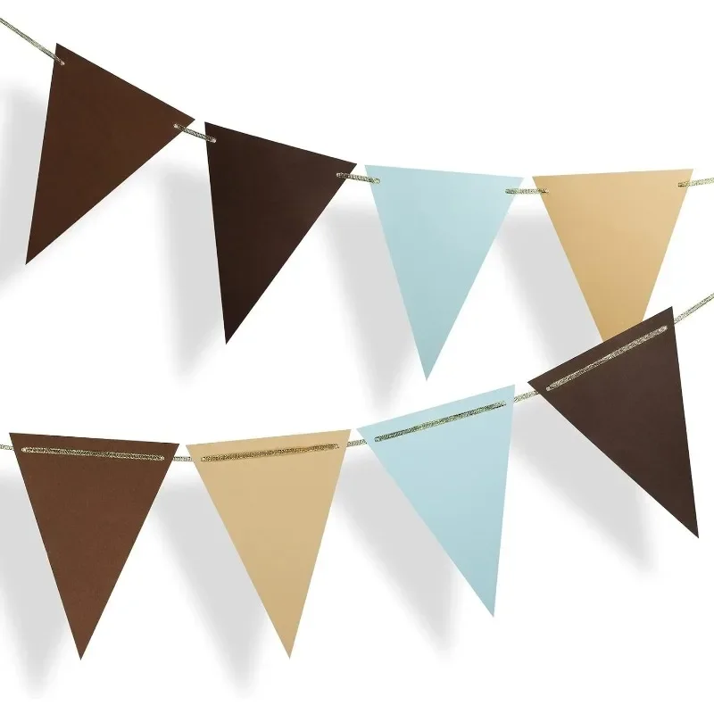 Party Decorations party decorations Coffee Brown Blue Paper Pennant Banner Triangle Flags Bunting Teddy Bear Safari Wild Baby Shower Gender Reveal