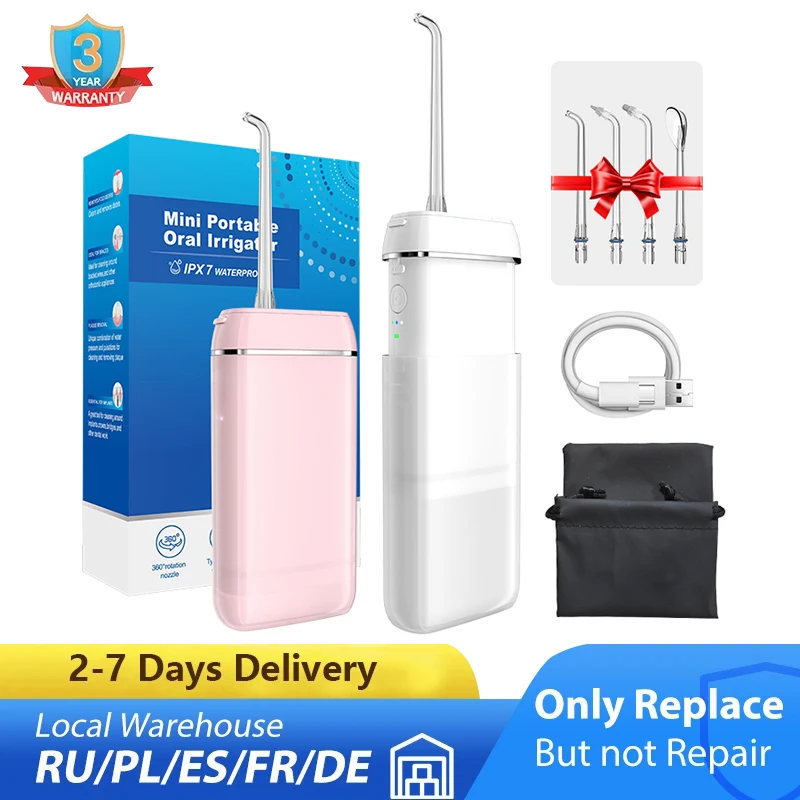 Oral Irrigator 3 Modes Portable Rechargeable Dental Water Jet 4 Nozzles Waterproof 240ML Tank Water Flosser For Teeth Whitening