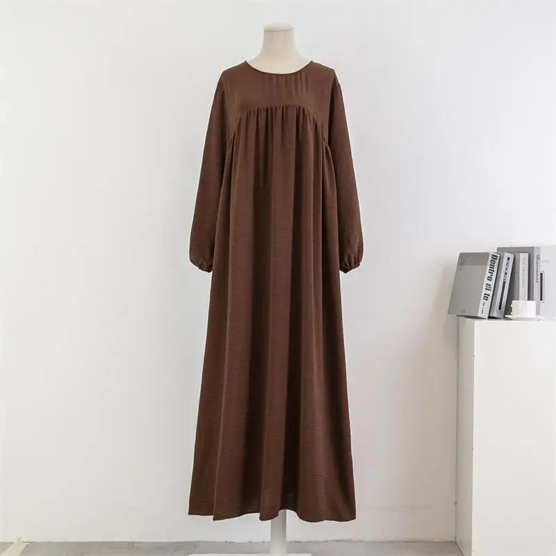 Muslim Dress Women Loose Maxi Robe Full Sleeve Casual Solid Pockets