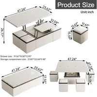 White Lift Coffee Table with 4 Chairs, 47 Inch Modern Coffee Table, Lift Coffee Table with Wheels and Drawers 2