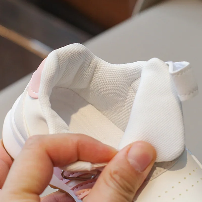 White Casual Baby Girls Boy's Sport Shoes PU Hook Loop Running Shoes For Children Comfortable Soft Sole Toddler Kids Sneakers