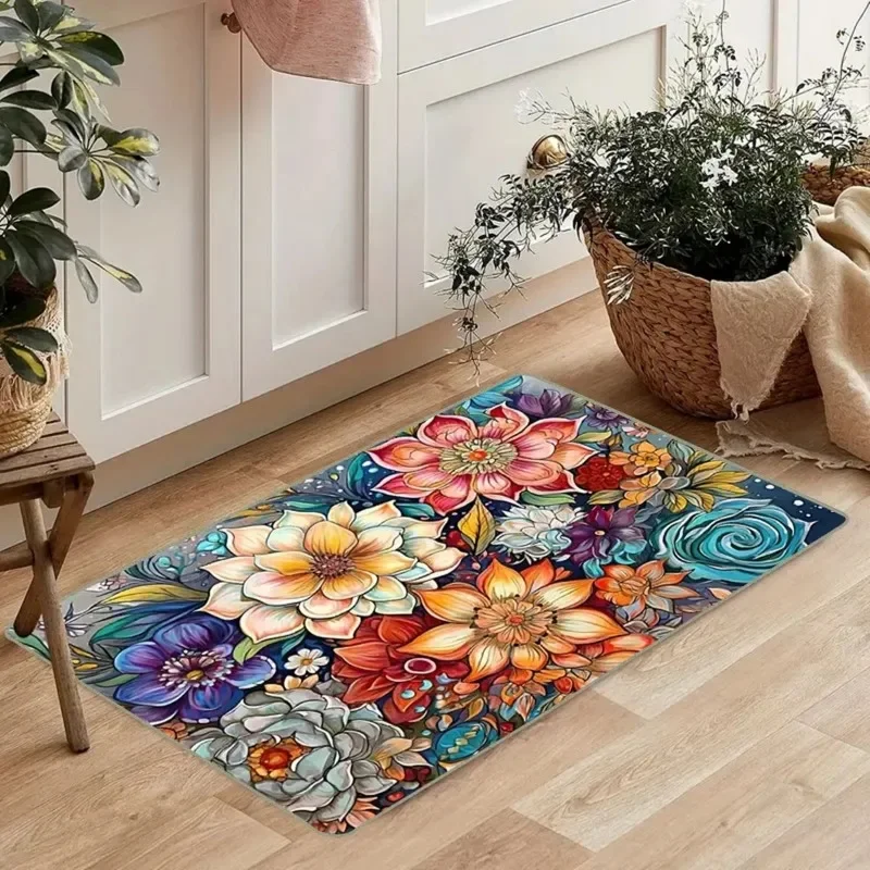 아름답고 창의적인 꽃 문짝 매트, 미끄럼 방지 바닥 깔개, 거실 침실 입구 문짝 매트, 방 장식, 욕실 액세서리