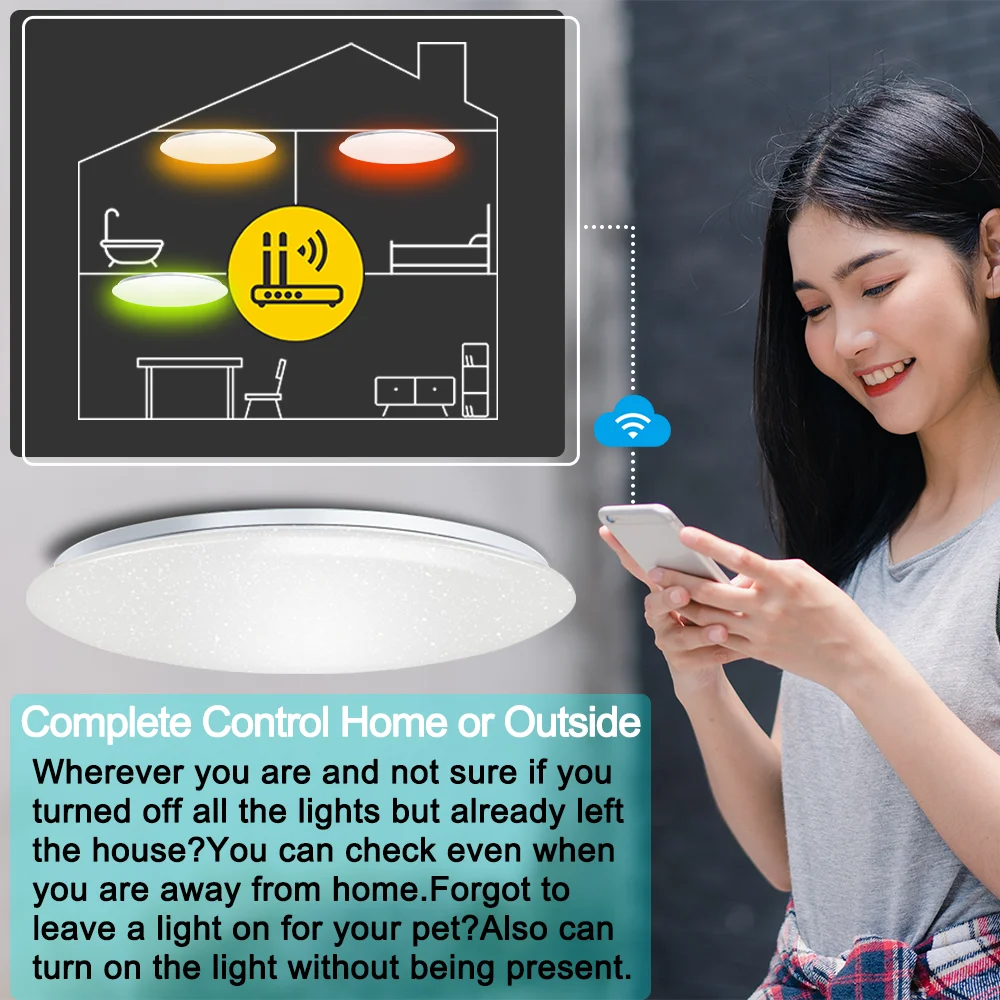 LED Ceiling Lights With Bluetooth Speaker RGB Voice Control Smart Ceiling Lamps For Bedroom Living Room Work With Alexa Google