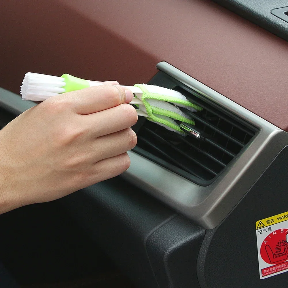 Multifunction Car Air Vent Cleaner Mini Double-end Micro Fiber Vent Duster Removable Cloth Cover Portable Cleaning Brush For Car 6