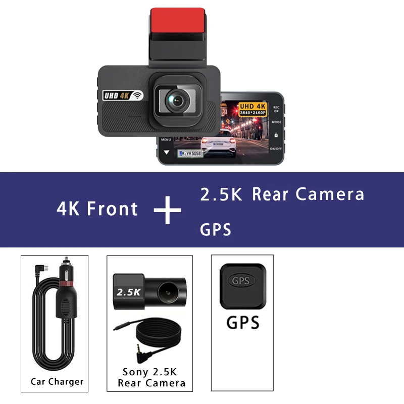 4K + 2.5K داش كام واي فاي ADAS GPS كاميرا DVR للسيارة عدسة مزدوجة داشكام محرك فيديو مسجل تسجيل الصندوق الأسود AI سائق المساعدة
