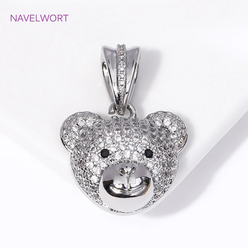 Fashion Rhodium Plated Pave Zircon Bear Head Animal Charms Pendant,For Necklace Jewelry Making Supplies DIY Handmade Accessories