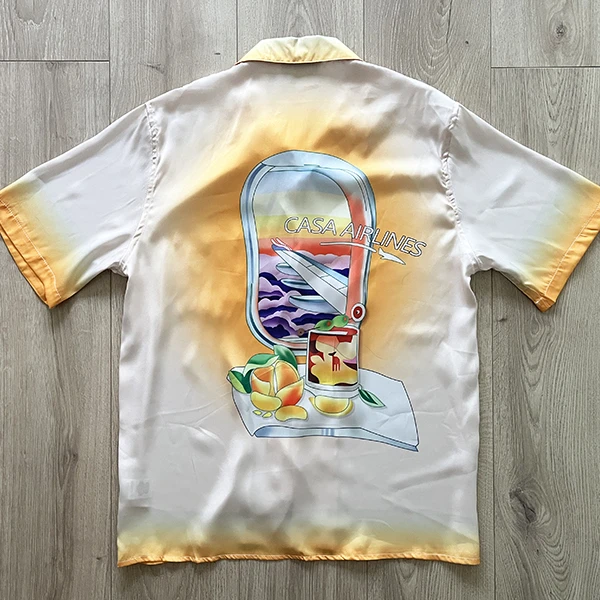 

2023ss Casablanca Shirt Men Women 1:1 Best Quality Hawaiian Beach Style Orange Silk Top Shirts For Men