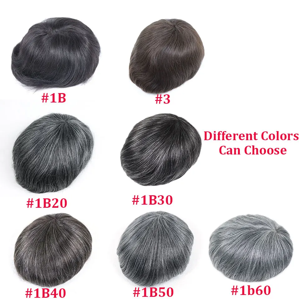 0.08-0.10MM Full Skin PU Toupee For Men V Loop Human Hair Men's Wigs #1B Men Capillary Prosthesis Hair Unit Replacement