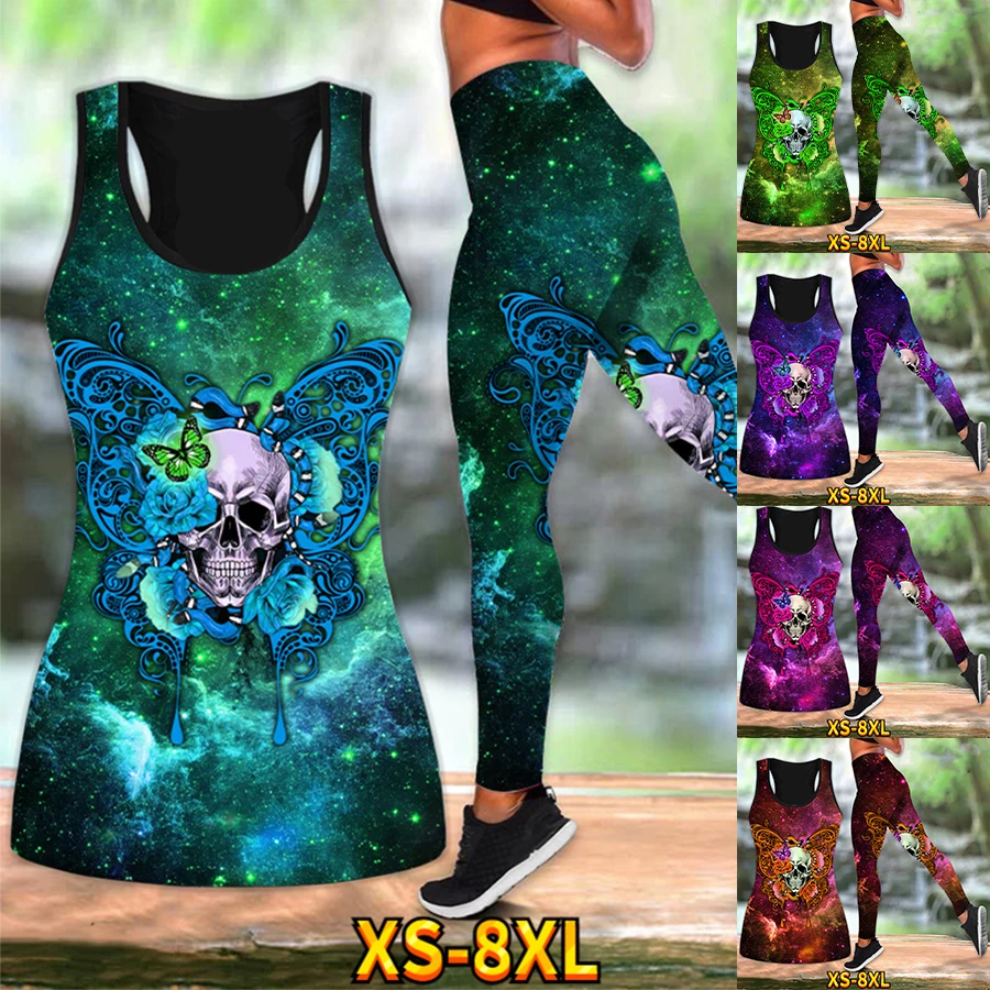 

Marathon Workout Summer Ladies Vest Casual Yoga Pants Suit Color Patterned Plastic Butt Breathable Suit XS-8XL