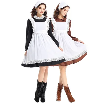 Anime Classical Maid Dress Long Sleeved Dress Housekeeper Cosplay Costume Black Dress with Apron Vintage European Clothing