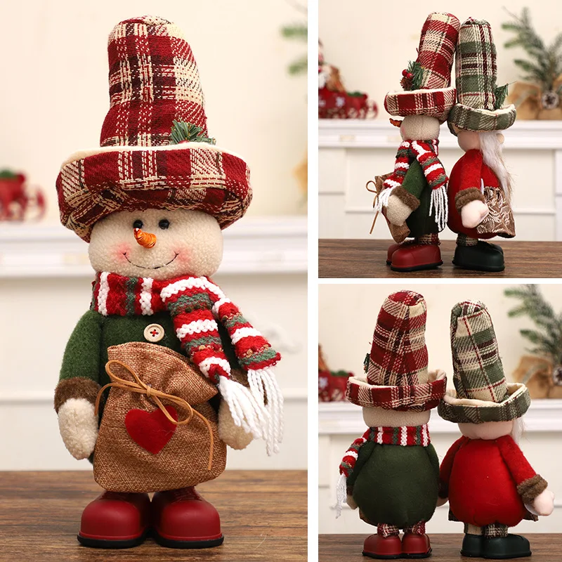 Christmas Decorations Linen Top Hat Standing Doll Santa Claus Snowman Home Decoration Ornaments