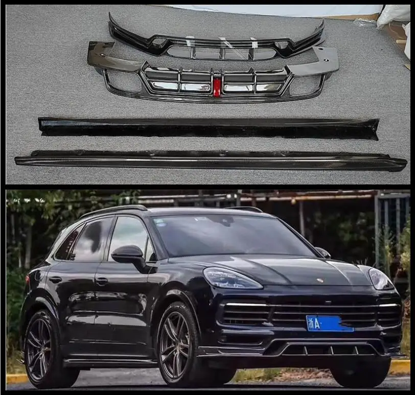 

CARBON FIBER REAR TRUNK SPOILER & FRONT LIP & REAR BUMPER DIFFUSER & SIDE BODY SKIRTS KIT For Porsche Cayenne SUV 2018-2023