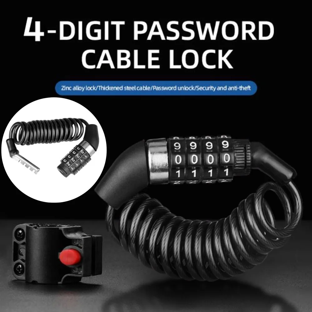 Motorcycle Bicycle Anti-Theft Chain 4-Digit Password Combination Helmet Lock Safety Portable Cable Lock Durable Wire Rope