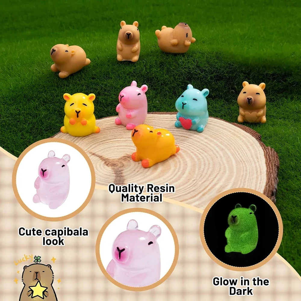 Miniature Figurines 18pcs Capybara Glow in The Dark Resin Figurines Luminous Mini Toy Gifts Desktop Tabletop Outdoor